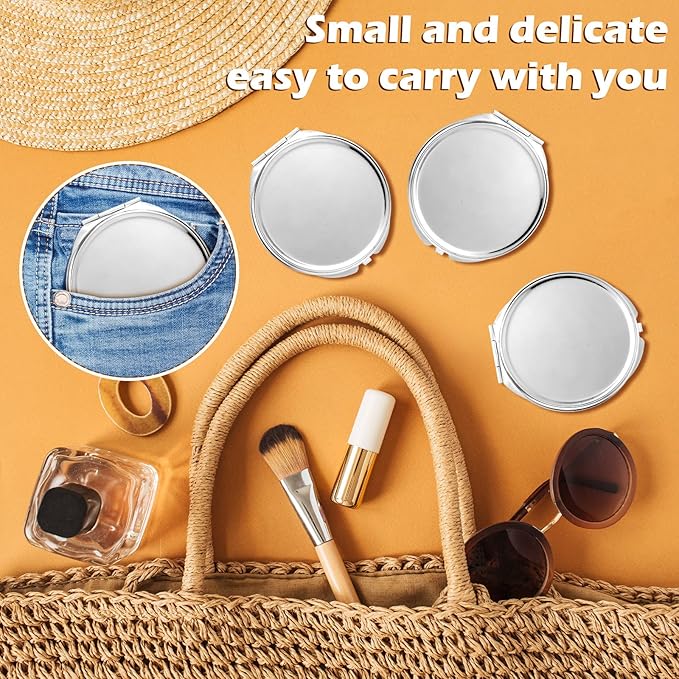 Yalikop 8 Pcs Portable Folding Compact Mirror Bulk with 1X 2X Magnification Double Sided Mini Travel Makeup Mirror for Women Bridesmaid Gifts(Silver)