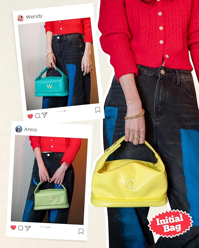 Monogram Gifts for Women, Personalized Makeup Bag with Handle, Initial Double Layer Cosmetic Bag with Makeup Brush Organizer, Cute Cosmetic Pouch for Women, Gifts for Friends Female Mom