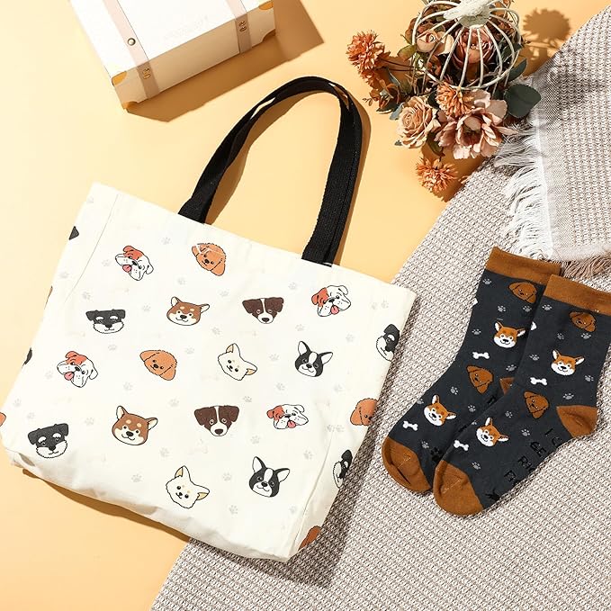 Animal Lover Gifts for Women Mother's Day Animal Themed Gifts for Mom Include Canvas Tote Bag, Makeup Bag, Socks, Keychain, Enamel Mug, Small Figurines(Dog)