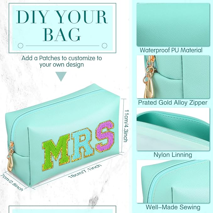 Sanwuta 9 Pcs Preppy Makeup Bag PU Leather Cosmetic Bag Makeup Pouch Plain Waterproof Toiletry Organizers for Traveling Preppy Travel Purse End of the Year Teacher Gifts Bulk(Green)