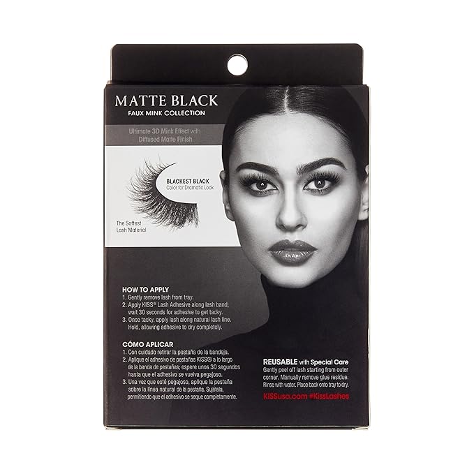 KISS Lash Couture 3D Matte False Eyelashes, Matte Cheviot', 18mm-20mm, Includes 4 Pairs Of Lashes, Contact Lens Friendly, Easy to Apply, Reusable Strip Lashes (Pack of 2)