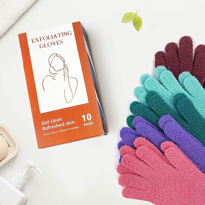 Evridwear Exfoliating Dual Texture Bath Gloves for Shower, Spa, Massage and Body Scrubs, Dead Skin Cell Remover, with Hanging Loop Heavy(5 Pairs Gift Set for Women)