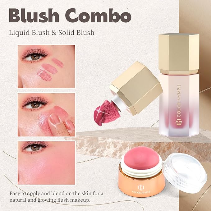 Color Nymph Face Makeup Kits - Special Edition, Makeup Set For Girl's Gift With Lipgloss Liquid Blush Solid Blusher Highlighters Contour Stick and Double-ended Brush For Lady Wife Girls