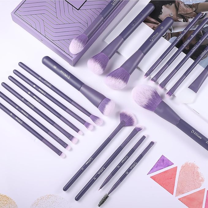 DUcare Makeup Brushes Professional 20Pcs Purple Makeup Brush set with Silicone Face Mask Brush Kabuki Foundation Blending Powder Blush Concealers Eyeshadows Brushes