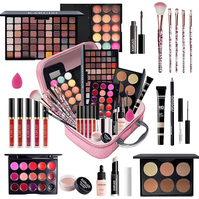 All in One Makeup Kit,Makeup Kit for Women, Teens and Girls, All-in-One Set with Eyeshadow Palettes, Lipsticks, Brushes, Storage Bag,Makeup gift set girls makeup sets ages 8-12 (Pink)