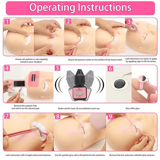 Lash Eyelash Extension Kit, Lash Kit for Eyelash Extension Beginners, with Mannequin Head, Individual Lash Glue, Eyelash Remover, Fan, Lash Extension Supplies Tools for Practice Training