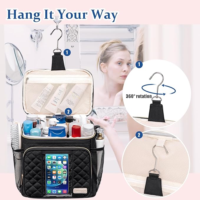 Large Toiletry Bag for Women Men,Waterproof Portable Shower Caddy for College Dorm,Bathroom Bag, Quick Dry Shower Bag Hanging Toiletry Bags for For Full Sized Toiletries And Cosmetics