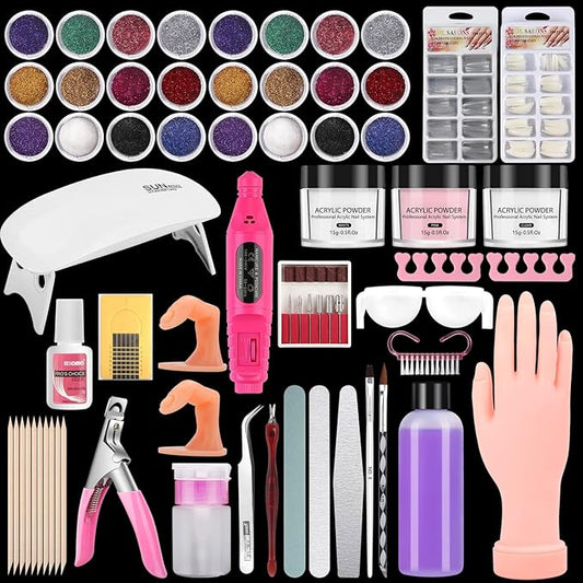 Practice Hand for Acrylic Nails Kit, Fake Hand for Nail Practice Mannequin Hand, Nail Training Finger Kit Set Professional Acrylic with Everything, Nail Starter Kit for Beginners with Drill UV Light