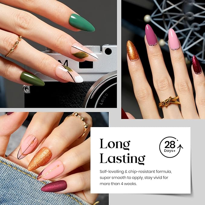 Beetles Winter Gel Nail Polish Set：23 Pcs Burgundy Brown Gold Nude Pink Black White Glitter Gel Polish Kit with Base Matte Glossy Top Coat Soak off UV Gel Nail Polish for Women