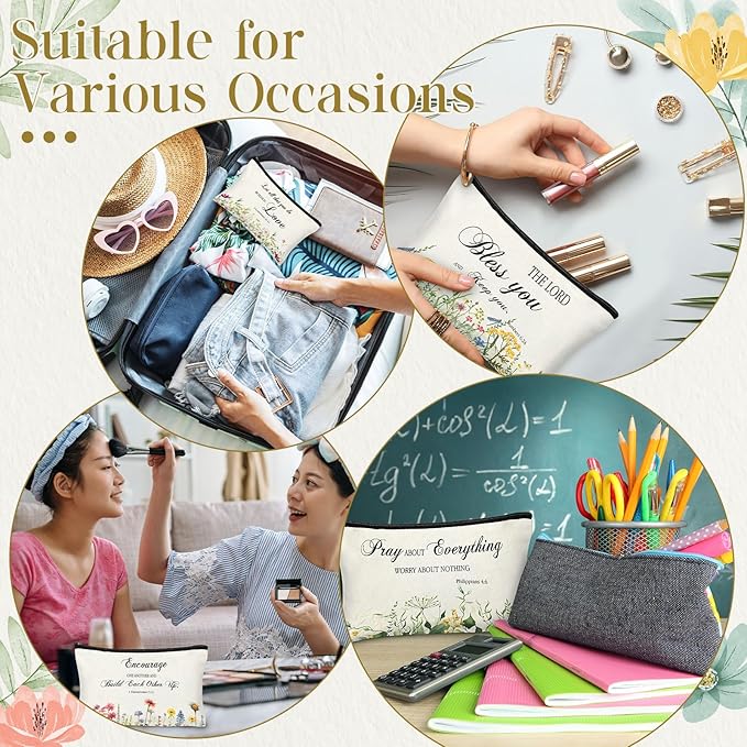 Jetec 30 Pcs Christian Gift for Women Religious Mother's Day Gifts Cosmetic Bags Inspirational Bible Verse Pencil Pouch Makeup Bags with Zipper for Travel Women Mother Sister(Elegant Style)
