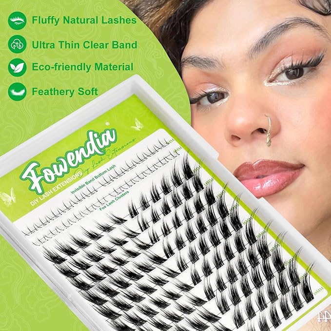 Fox Cat Eye Lash Clusters D Curl DIY Lash Extension Kit and Lash Clusters 8-18mm with Bond, Seal, and Remover - Invisible Band Lashes, Cat Eyelashes Glue-Free Lower Lashes, Fairy Fox-Kit