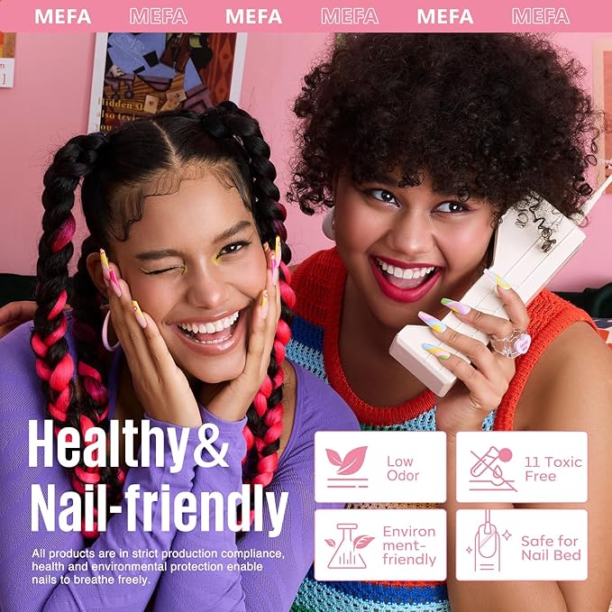 MEFA 19 Pcs Gel Nail Polish Kit with U V Light, 12 Colors All Seasons Nude Milky White Soak Off Gel Polish Nail Set with Base Top Coat Essential Manicure Tools Beginners Salon Nails DIY Art