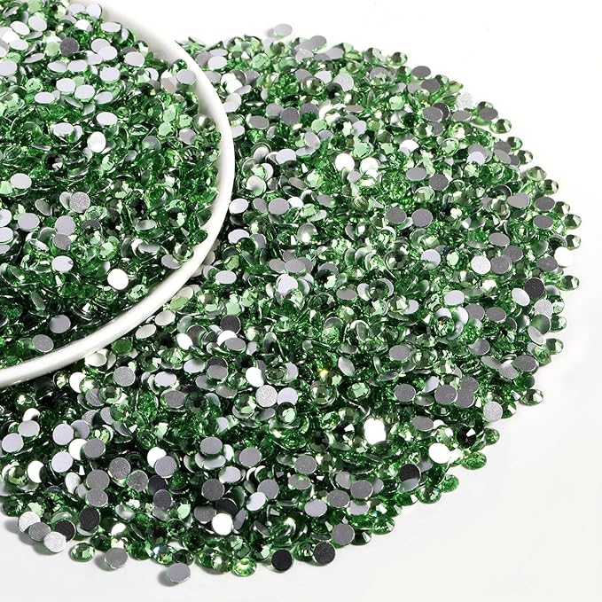 Beadsland Flatback Rhinestones Bulk,14400pcs Green Rhinestones for Nails Crafts Clothes DIY Decoration, Light Green/Peridot, SS10, 2.7-2.9mm