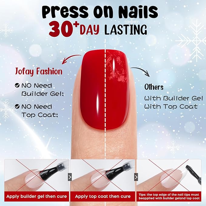 Press on Nails Red - 5 Styles Soild Press on Nails Short Square, Bt Art Box Press On Nails，Soft Gel x Coat Nails False Nails in 32 Sizes -160PCS Soft Gel Fake Nails Kit for Valentines Day Gift