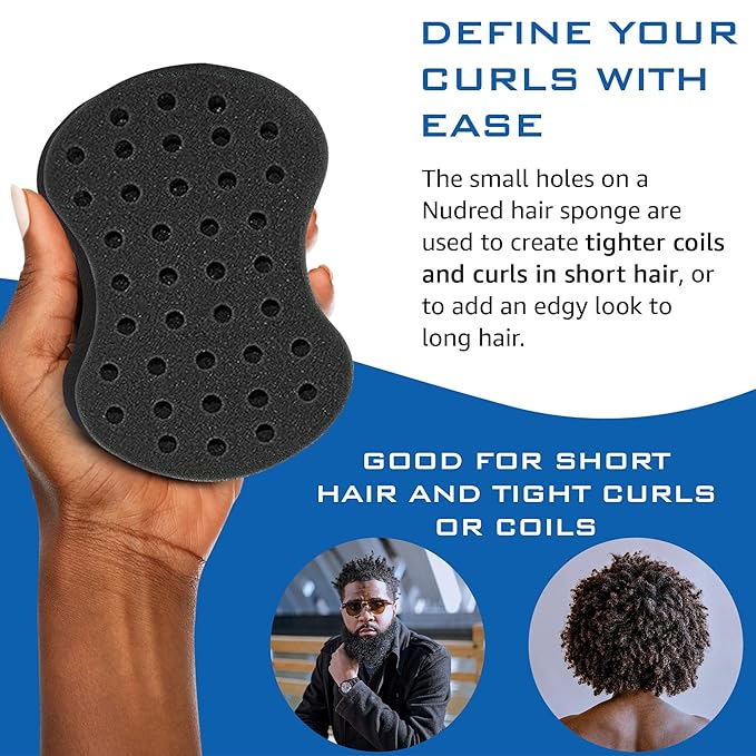 Hair Brush for Black Men and Women, Twisting Sponge for Curling Afro Style Dreads, Coils & Twists, Barber Curling Care Tool (Silver, Small Holes)