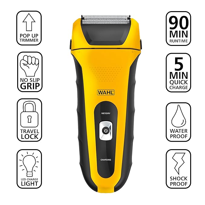 Wahl Waterproof Rechargeable Electric Shaver with Precision Trimmer for Men's Beard Shaving and Grooming, Long Run Time and Quick Charge - Model 7061-100