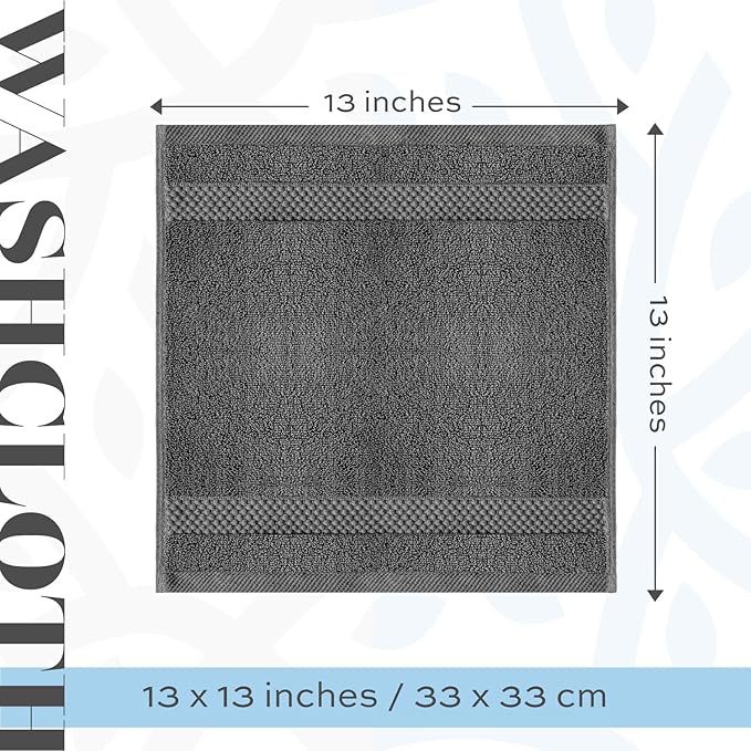 White Classic Luxury Washcloths for Bathroom-Hotel-Spa-Kitchen-Set - Circlet Egyptian Cotton - Highly Absorbent Hotel Quality Face Towels - Bulk Set of 12-13x13 Inch (Dark Gray)
