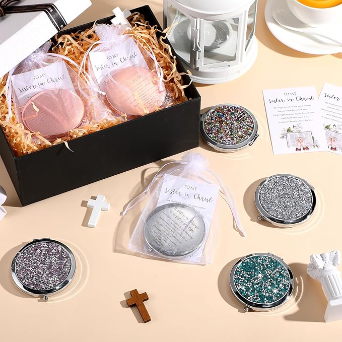 Geetery 10 Set Bulk Mothers Day Church Gifts Christian Compact Mirrors Bulk Sisters in Christ Pocket Mirrors Religious Faith Gifts for Women Mom Friend Bestie Niece Purses (Multicolor)