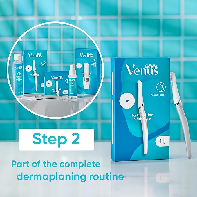 Gillette Venus Dermaplaning Tool, 2 Blade Refills, Face Razors for Women, Eyebrow Razor, Exfoliating Face Razor, Face Razors for Women, Facial Razors for Women Face, Dermaplane Razor for Women Face
