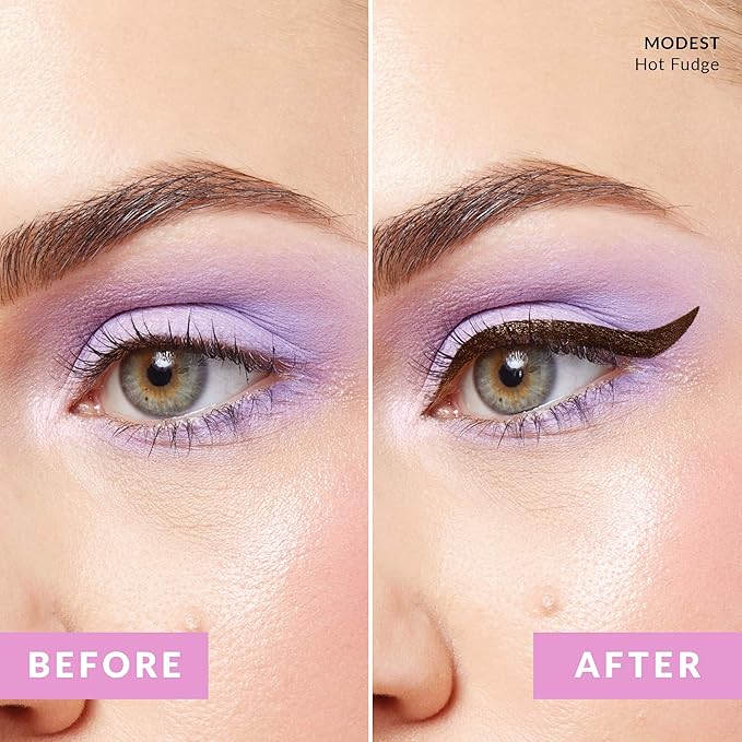 The Quick Flick Winged Eyeliner Stamp - Waterproof & Smudge Proof Vegan Cat Eye - 4mm Thick Wing & 10mm To The Point Felt-Tip Hypoallergenic Pen (Hot Fudge-2 Pen)