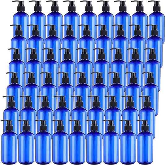 48 Pcs Pump Bottle Lotion Dispenser Refillable Shampoo Conditioner Hand Soap Dispenser Plastic Empty 8oz/250ml Clear Reusable Body Wash Container Bulk (Blue, Black)