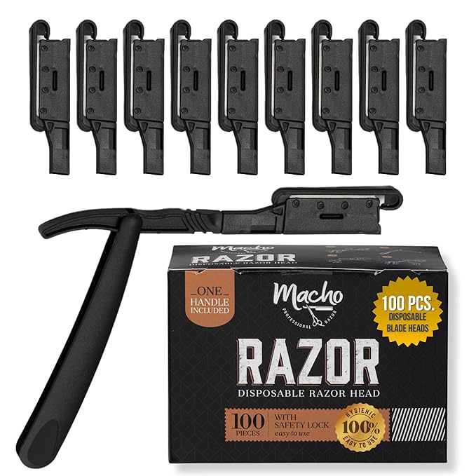 Professional Disposable Straight Razors for Men - Blade Holder with 100 Stainless Steel Razor Blade Heads - Features a Safety Lock & Blade Guard for Barbers, Shaving, and Grooming by Better Barber