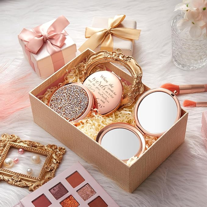 Thyle 12 Pcs Christian Compact Mirror Gifts for Women Bible Verse Bulk Hand Makeup Compact Purse Mirror Inspirational Religious Baptism Gift for Teacher Mother's Day Women Nurse(Rose Gold)
