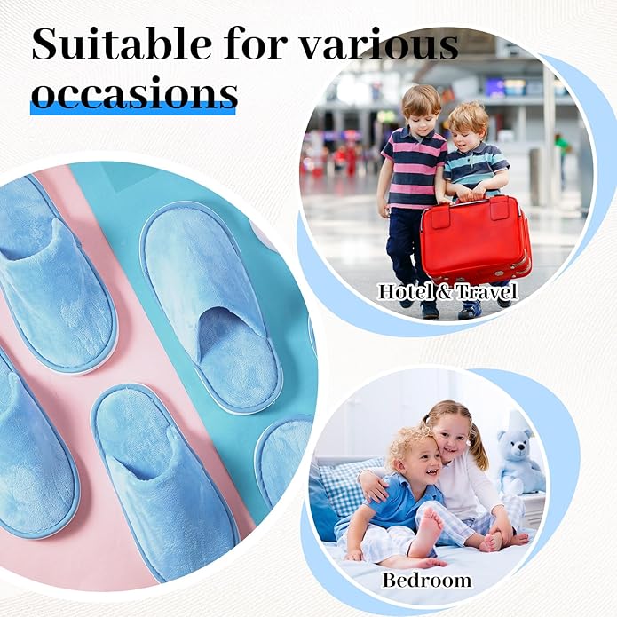 12 Pairs Kids Disposable Slippers for Guests Closed Toe Non Slip Spa Slippers Bulk Soft House Slippers Winter Warm Flip Flops for Boys Girls Travel Hotel Party Indoor Outdoor