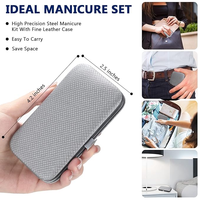 Lasnten 24 Set Manicure Set Bulk Nail Clippers Grooming Nail Kit Stainless Steel Professional Pedicure Kit Pedicure Tools with Travel Case Gifts for Men Women Personal(8 in 1,Gray, Silver)