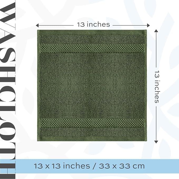 White Classic Luxury Washcloths for Bathroom-Hotel-Spa-Kitchen-Set - Circlet Egyptian Cotton - Highly Absorbent Hotel Quality Face Towels - Bulk Set of 12-13x13 Inch (Forest Green)