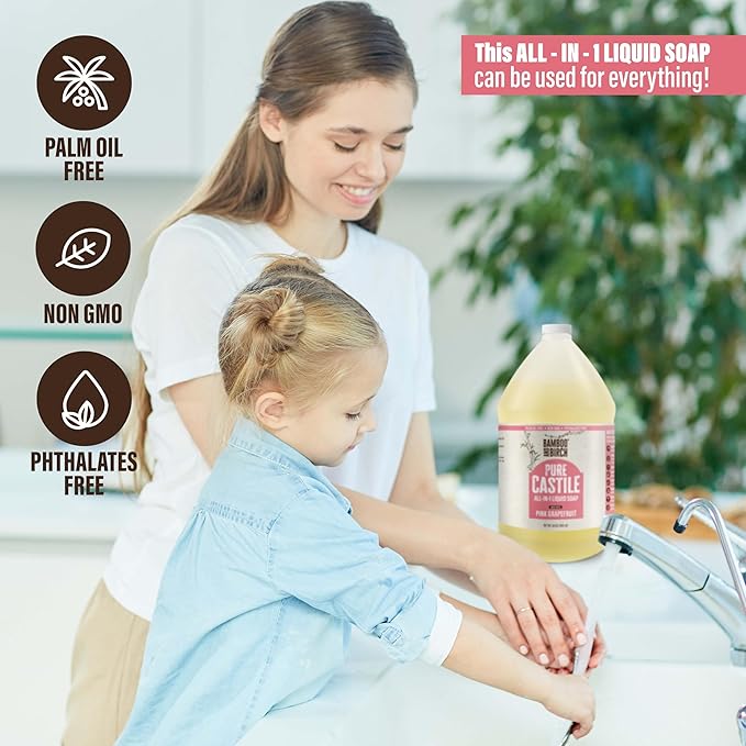 Pure Castile Soap Liquid Organic, Certified Palm Oil Free Natural Soap, Citrus Grapefruit, 64 oz