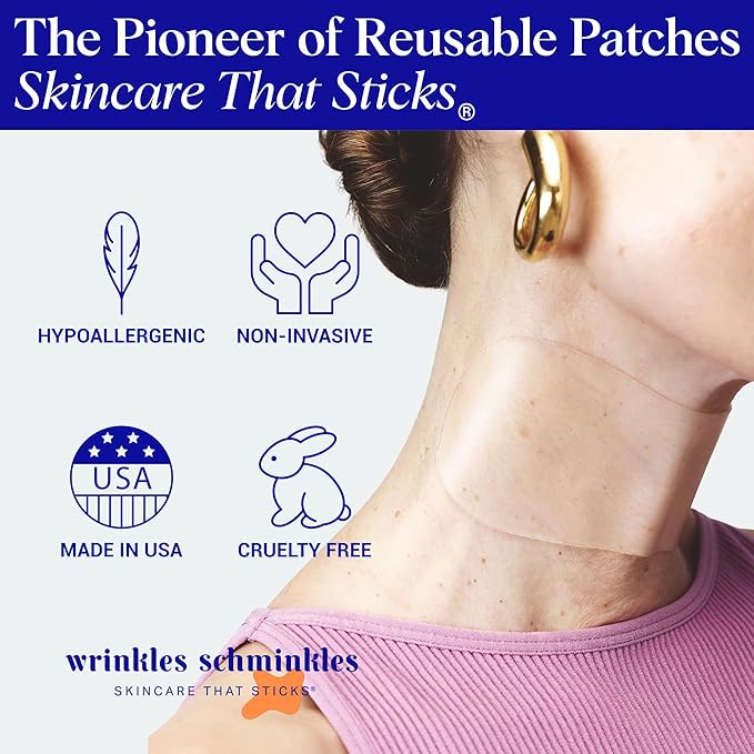 Wrinkles Schminkles Neck Wrinkle Patch, 1-Pack, Reusable Hypoallergenic Silicone Smoothing Pad for Neck Wrinkle Prevention + Patch Cleanser 2 oz, Clean Patches Without Breaking Down The Adhesive