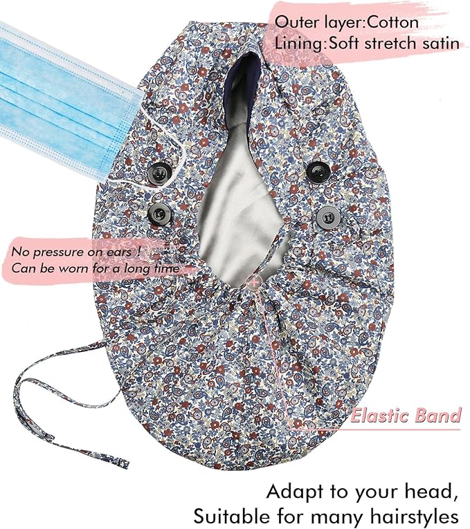 Satin Lined Work Cap with Button for Long Hair Women