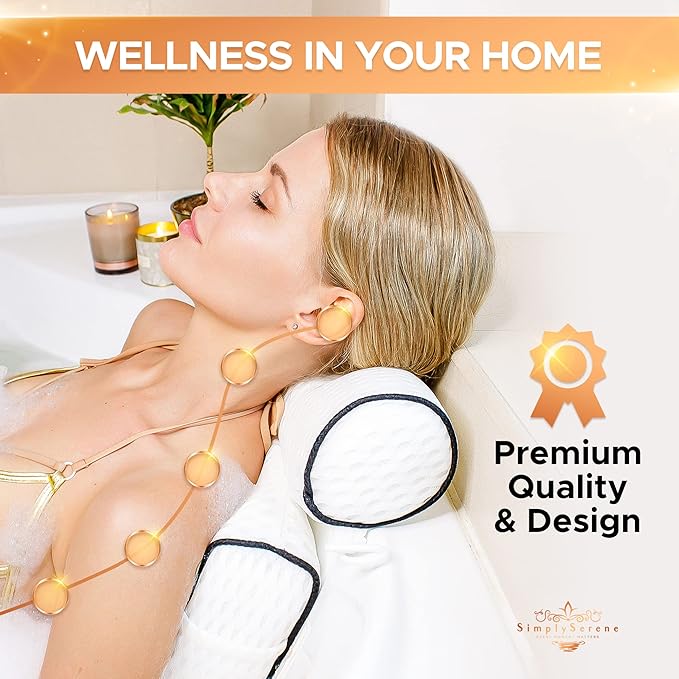 Luxury Bath Pillow for Tub, 6 Strong Suction Cups, 4D Breathable Mesh Headrest Cushion, Bathtub Pillow for Head and Neck Support, Relaxing Spa Accessories, Ideal for Tubs, whirlpool tubs and Spa Gifts