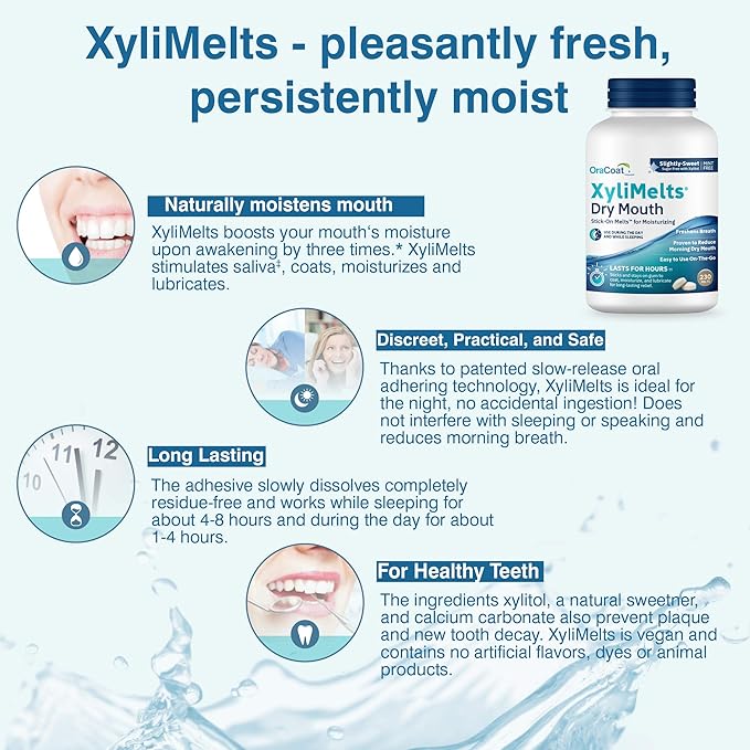 Oracoat XyliMelts for Dry Mouth Night Time or Day - Moisturizing Dry Mouth Adhering Discs, Sugar Free with Xylitol, 230 Count, Slightly Sweet Flavor, 8-Hour Relief