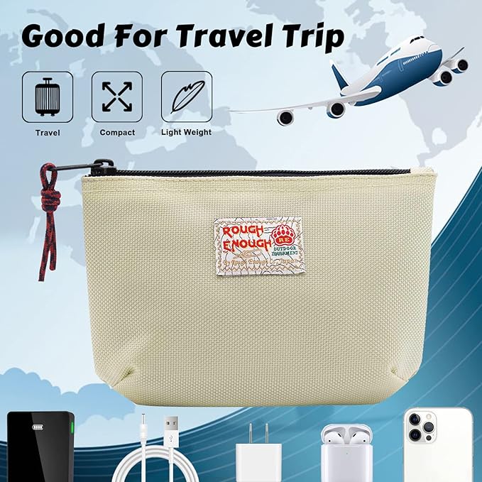 Rough Enough Small Tech Organizer Travel Case for Electronics & Cords - Cable Storage Bag Off White