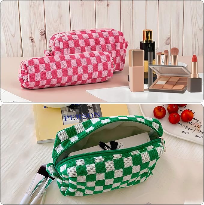 8pcs Checkered Makeup Bag Cosmetic Bag for Women,4Pcs Large Capacity Y2k Makeup Bags and 4Pcs Pencil Case Makeup Brushes Storage Bag Travel Toiletry Bag Organizer