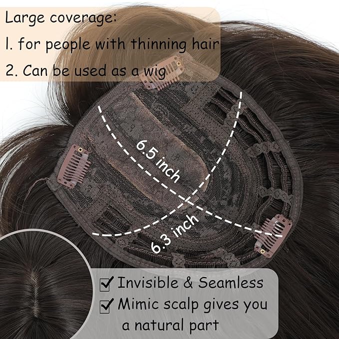 16 Inch Hair Toppers for Women with Thinning Hair, 360° 3D Realistic Toppers for Women Wispy Bangs Clip Synthetic Curly Wavy (6-8)