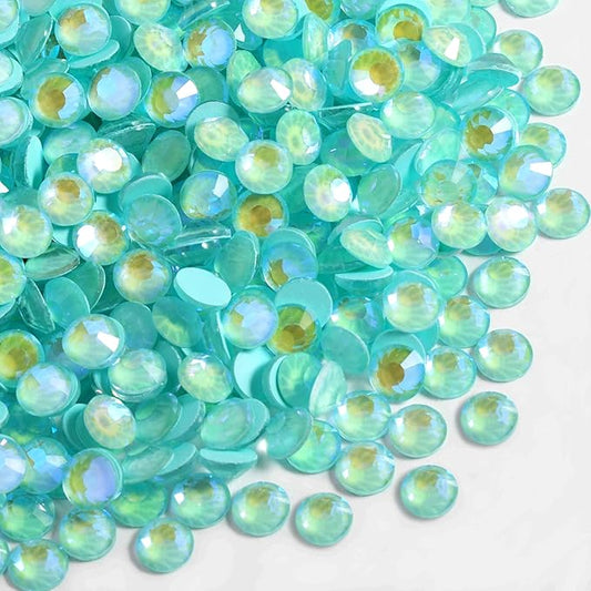 Beadsland 1440pcs Flat Back Crystal Rhinestones Round Gems for Nail Art and Craft Glue Fix, Luminous Mint, SS10,2.7-2.9mm