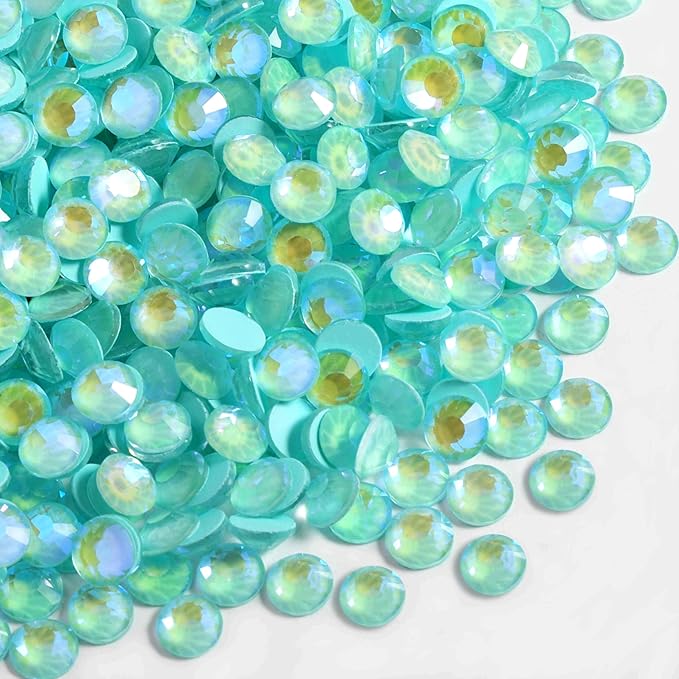 Beadsland 1440pcs Flat Back Crystal Rhinestones Round Gems for Nail Art and Craft Glue Fix, Luminous Mint, SS16,3.8-4.0mm