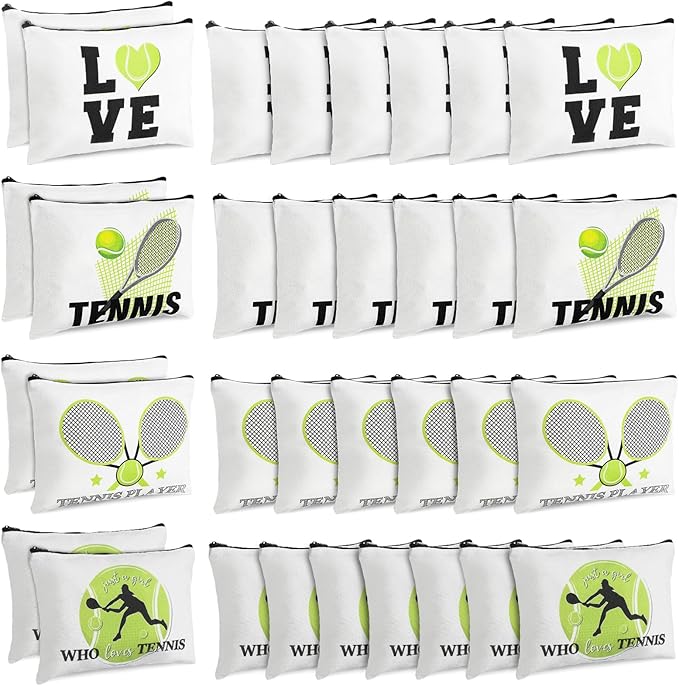 Sadnyy 32 Pcs Tennis Gifts Makeup Bag Zipper Portable Storage Cosmetics Case Inspirational Cosmetic Bags Travel Pouches Tennis Accessories for Women Lovers Players Coach Friend Sister