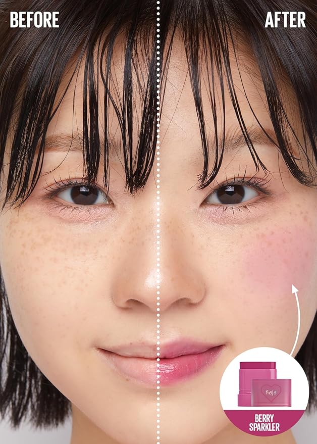 Kaja Cheek & Lip - Dewy Bar 01 Berry Sparkler | Creamy Blusher and Balm Multi-Stick, 45% Moisturizing Oil, Apple Extract, Vitamin-Hyaluronic Acid Infused, High Shine, Mother's Day, 10g