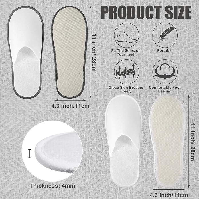 Ramede 80 Pairs Non Slip Disposable Slippers Bulk Hotel Spa Fluffy Closed Toe Indoor Slippers for Guests Men Women Home Wedding Travel Party
