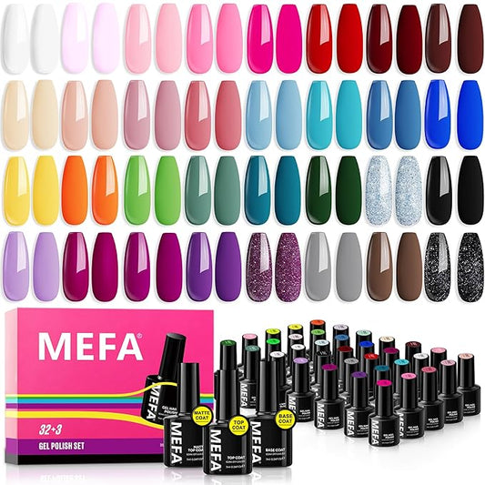 MEFA 35 Pcs Gel Nail Polish Set, 32 Colors Spring Collection Gel Nail Polish Pink Green Nail Art Manicure DIY Home Gifts for Women Girls Beginners