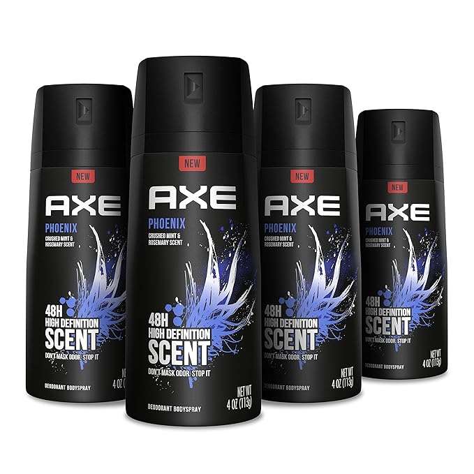 Axe Body Spray Deodorant For Long Lasting Odor Protection, Phoenix Deodorant For Men Formulated Without Aluminum, 4 Oz (Pack of 4)