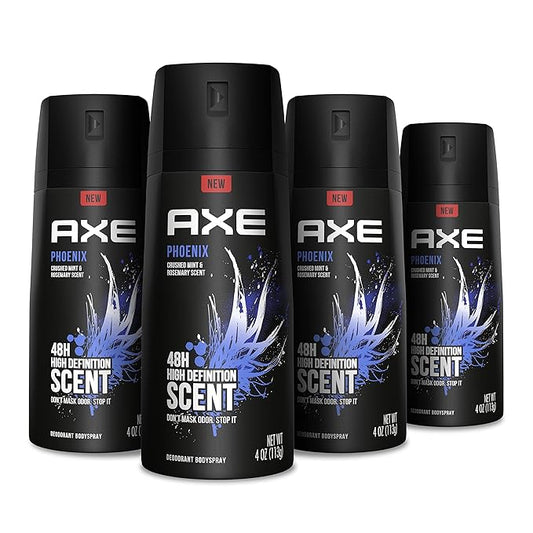 Axe Body Spray Deodorant For Long Lasting Odor Protection, Phoenix Deodorant For Men Formulated Without Aluminum, 4 Oz (Pack of 4)