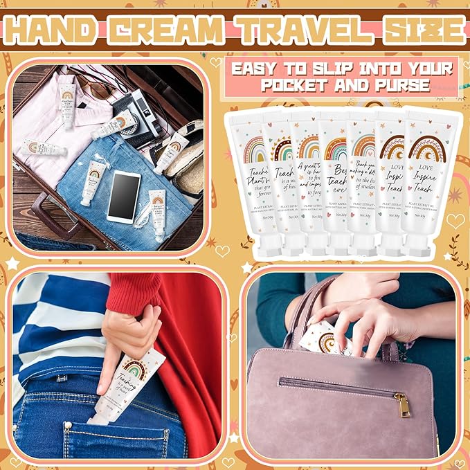 72 Pcs Teacher Appreciation Hand Cream Gifts Boho Rainbow Graduation End the Year Thank You Teacher Gifts for Women Travel Size Hand Cream Christmas Moisturizing Hnad Lotion