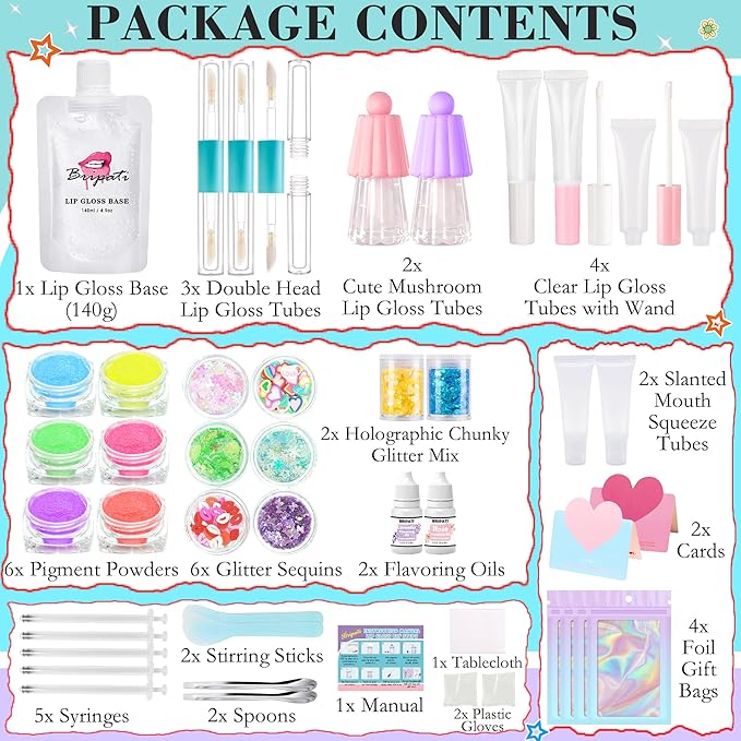 DIY Lip Gloss Making Kit - Make Your Own Lip Glosses Moisturizing DIY Lip Glaze Handmade Glittery Set for Teens Girls Women Makeup Lover Beginner Christmas Birthday Gift