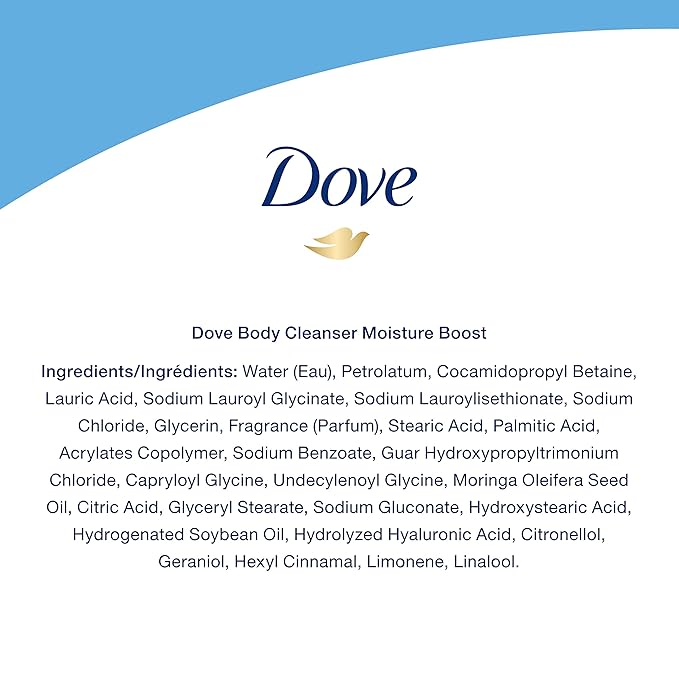 Dove Body Love Body Cleanser Moisture Boost 3 Count For Dry Skin Body Wash with Hyaluronic Acid and Moringa Oil 17.5 fl oz