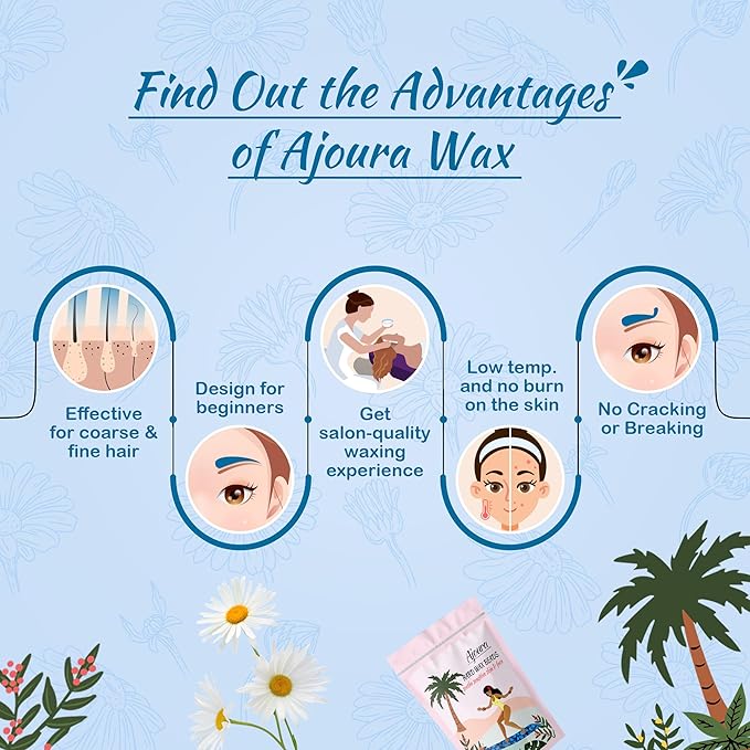 Ajoura 1lb Hard Wax Beads for Hair Removal, Chamomile Wax Beans for Full Body, Brazilian, Bikini Waxing, Face, Eyebrows, Underarms, Arms, Chest, Back, Legs, Home Refill wax for Wax Warmer Kit (Blue)